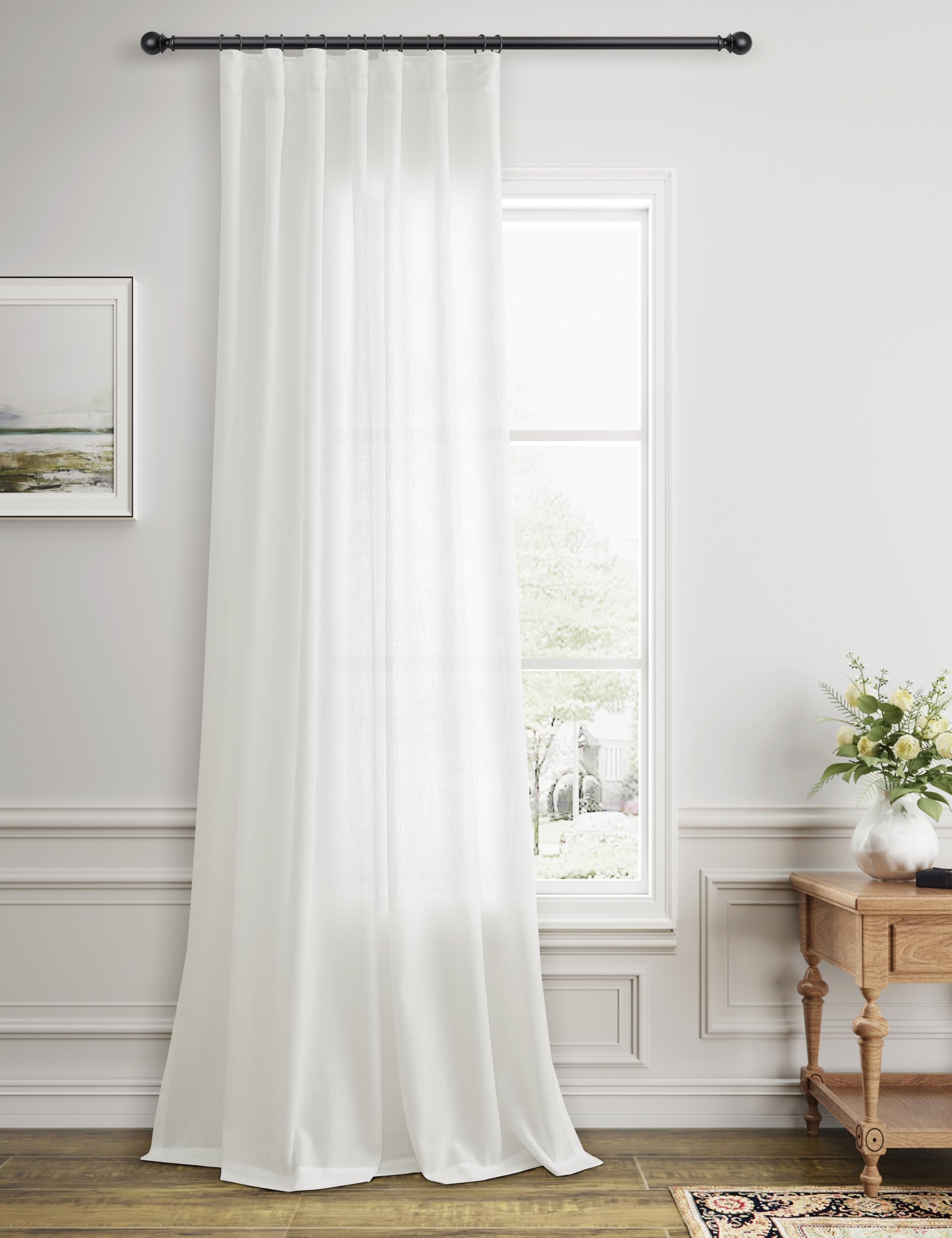 Amazon｜アイボリーリネンカーテン長さ84インチ リビングルーム用 セミ
