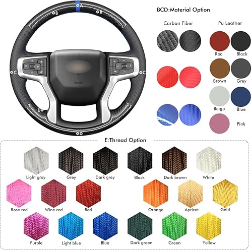 Vista 14 de MEWANT Funda de volante para Chevy Silverado 1500 / Silverado 2500/3500/Blazer/Suburban/Tahoe - Cuero negro