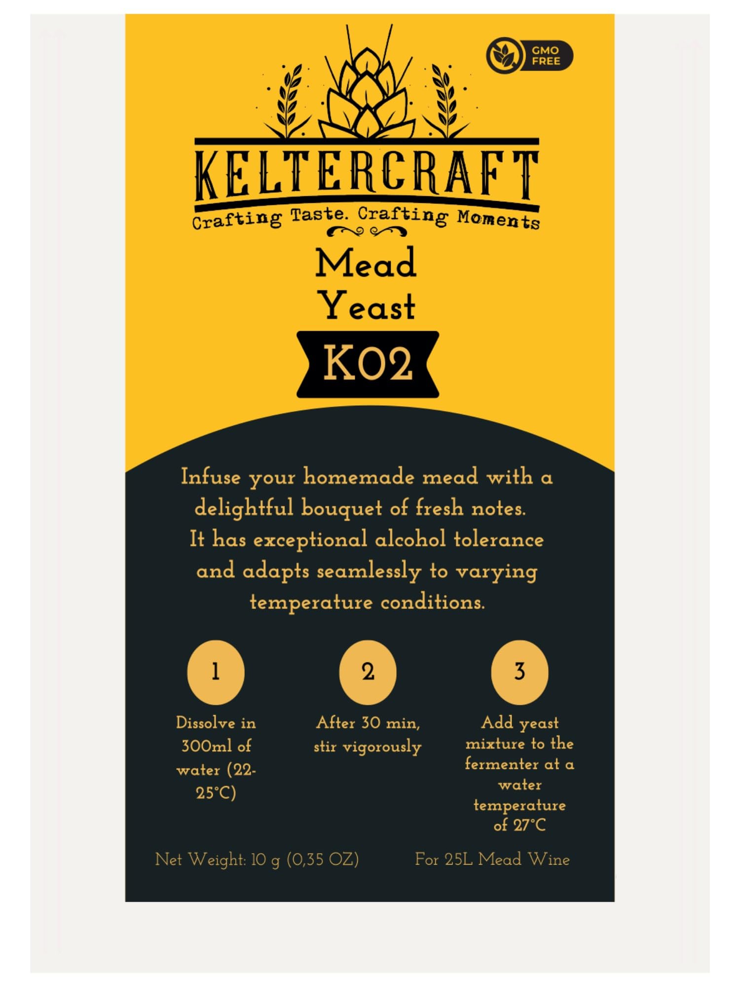 Keltercraft K02 Levadura de Hidromiel Vino [10g: Para 25L] | ¡Crea tu propio vino de hidromiel!