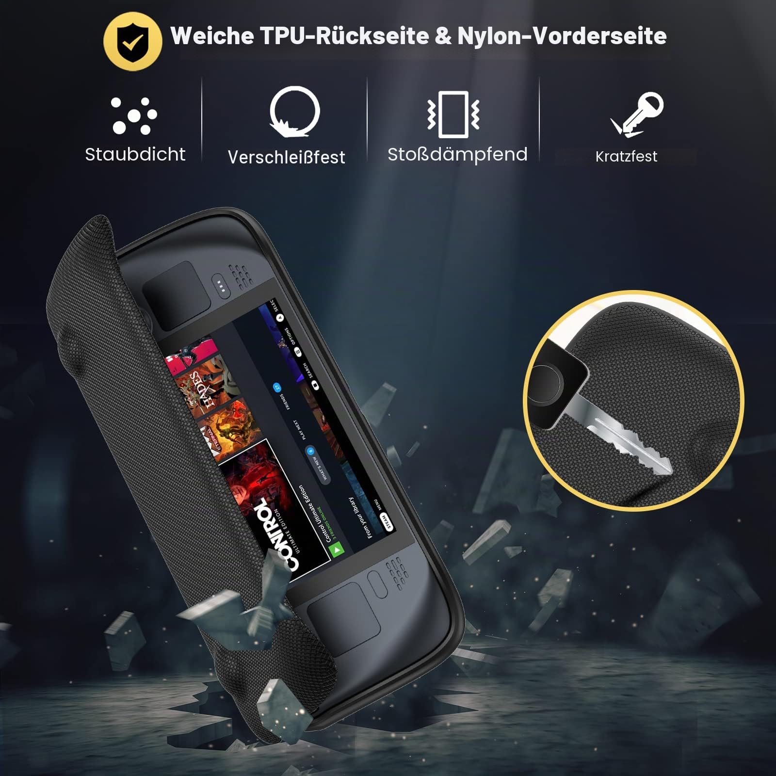 ProCase Hülle für Steam Deck Tragbar, Flip Cover Kompatibel mit 7 Zoll Valve Leicht Case Schutzhülle Magnetisch Abnehmbare Frontabdeckung Skin 2021 Steam Deck Zubehör für Unterweg-Schwarz | Mit Frontabdeckung