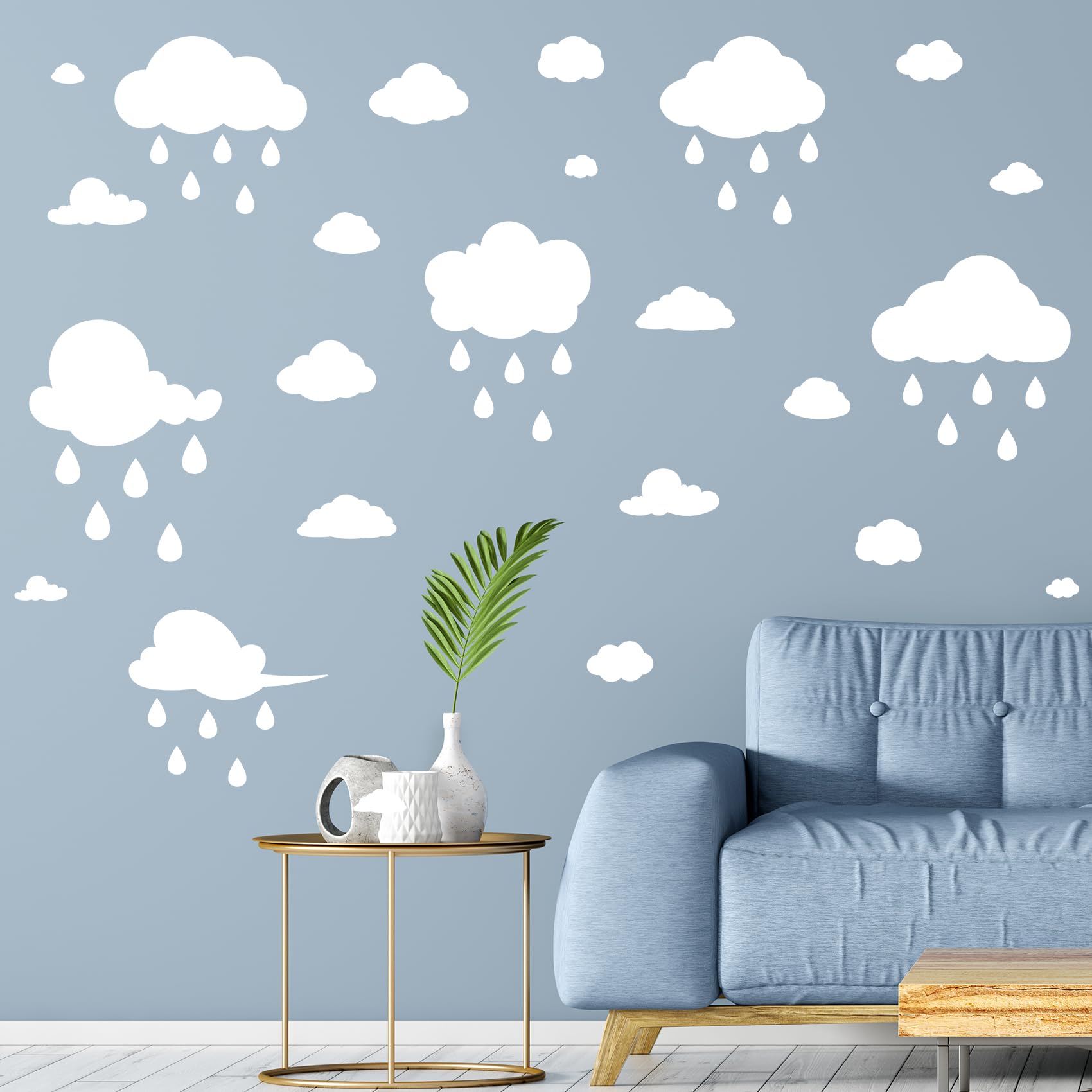 Quanyuchang Large White Clouds and Raindrops Wall Decals