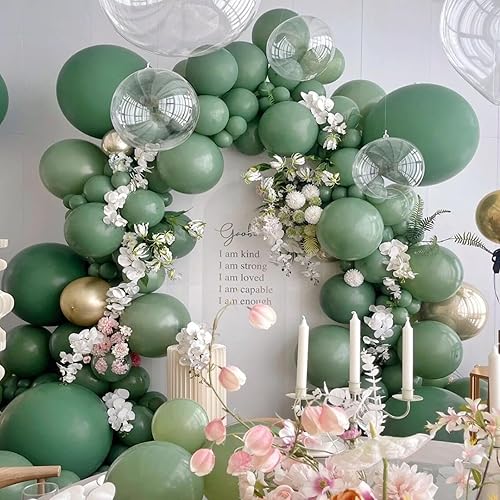 Miniatura 6 de Kit de arco de guirnalda de globos verde salvia de 412 piezas de 18, 12, 10 y 5 pulgadas, diferentes tamaños, globos de látex mate de oliva