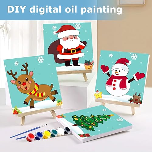 Miniatura 5 de hkejoi Pintura de Navidad por números para niños, paquete de 4 con lienzo enmarcado, pintura de Navidad por números para niños de 4 a 8 a 12 años,