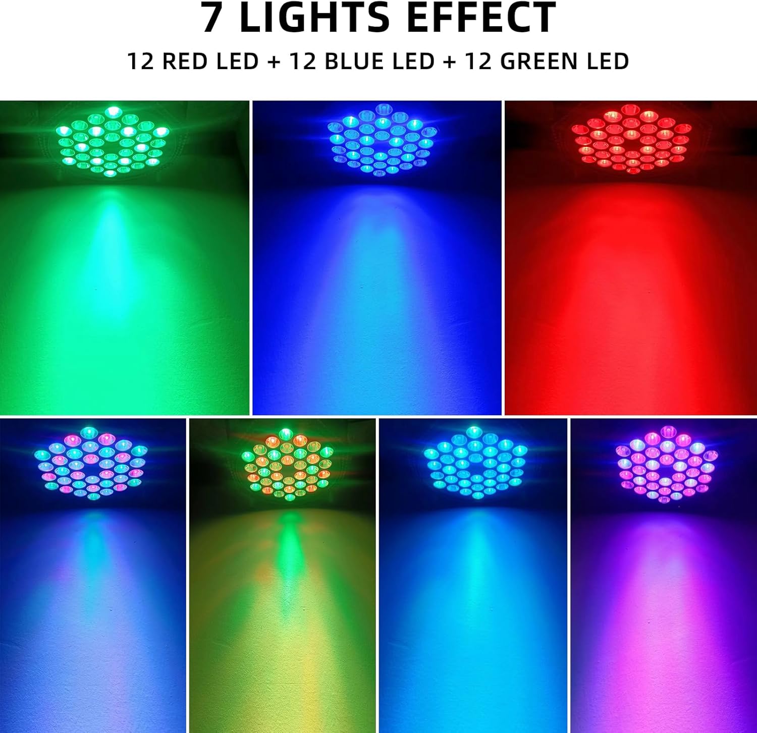 36LED Par Light, 9-Mode RGB DJ Stage Lights with Remote, Sound Activation Strobe Lights, Uplights Indoor for Christmas Music Discos Dance Wedding Party Light(3 Packs)