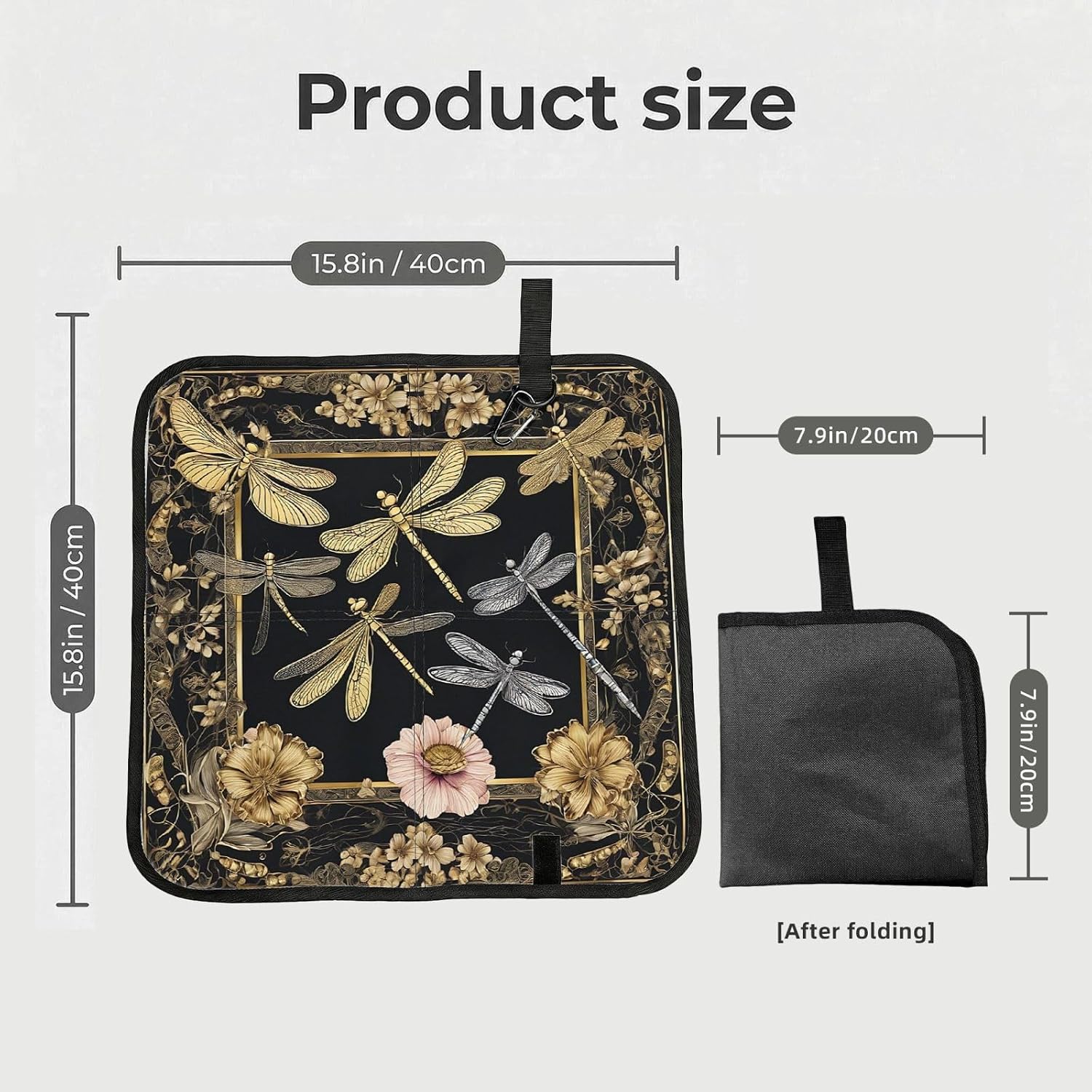 (Dragonflies Grey) Sitting Pad Foldable Seat Cushion Lightweight Camping Seat Mat with Hook for Outdoor Hiking Picnic Camping