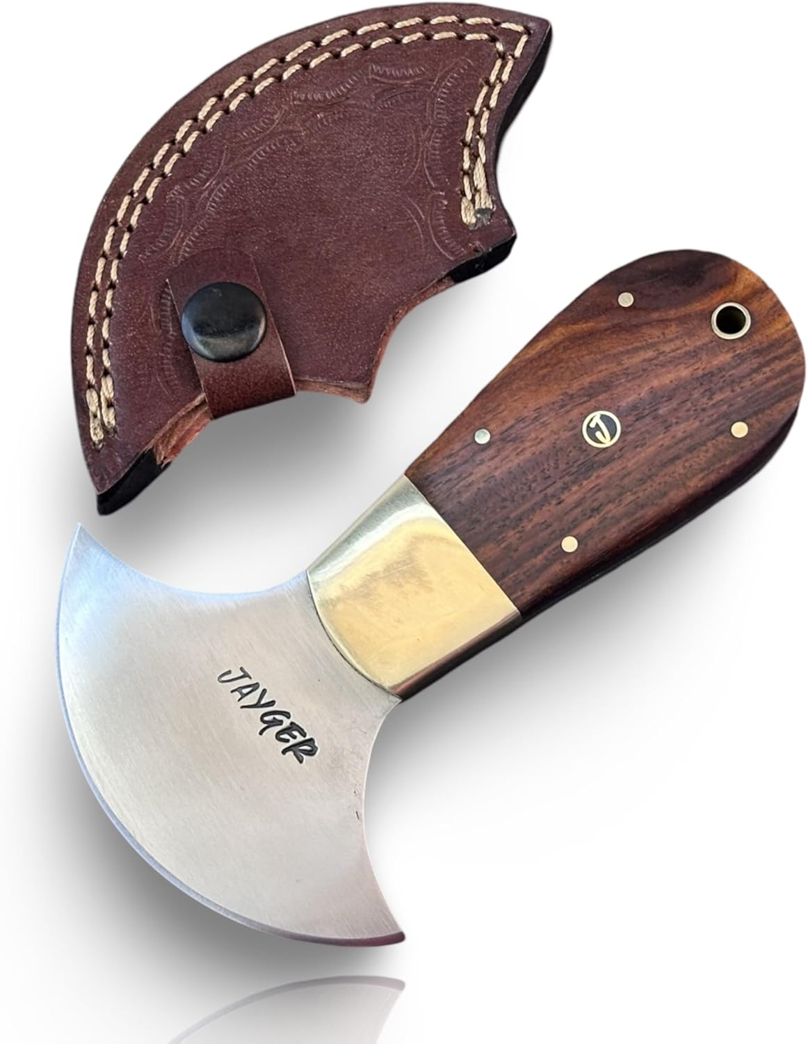 Handmade Round Head Knife | Carbon Steel | Half Moon Leather Working | Wooden Handle | Skiver Knife for DIY Leathercraft | With Leather Sheath