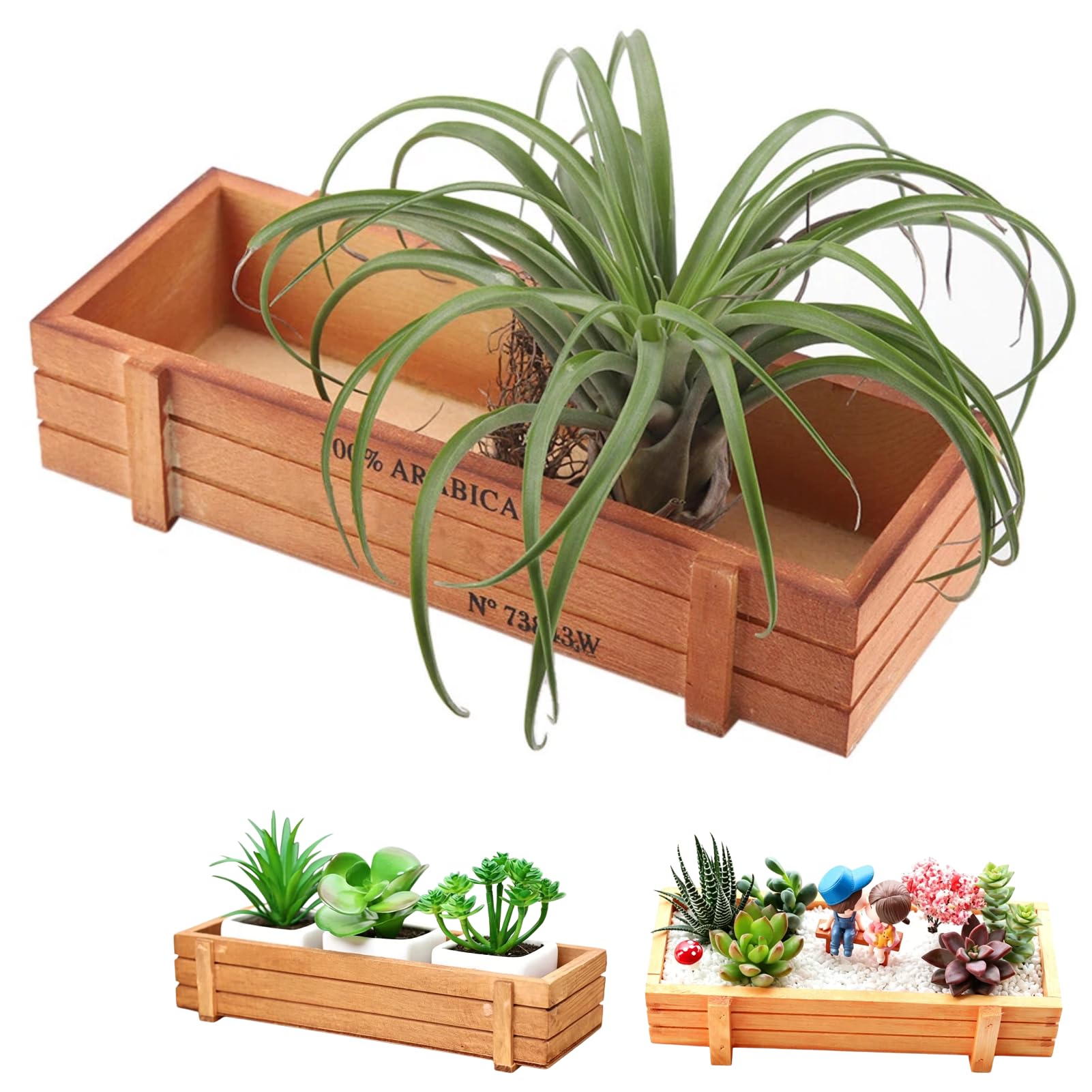 Tomotato Wooden Rectangle Planter Box with Storage Tray - Window Flower Pot for Windowsill and Succulent Plant Containers
