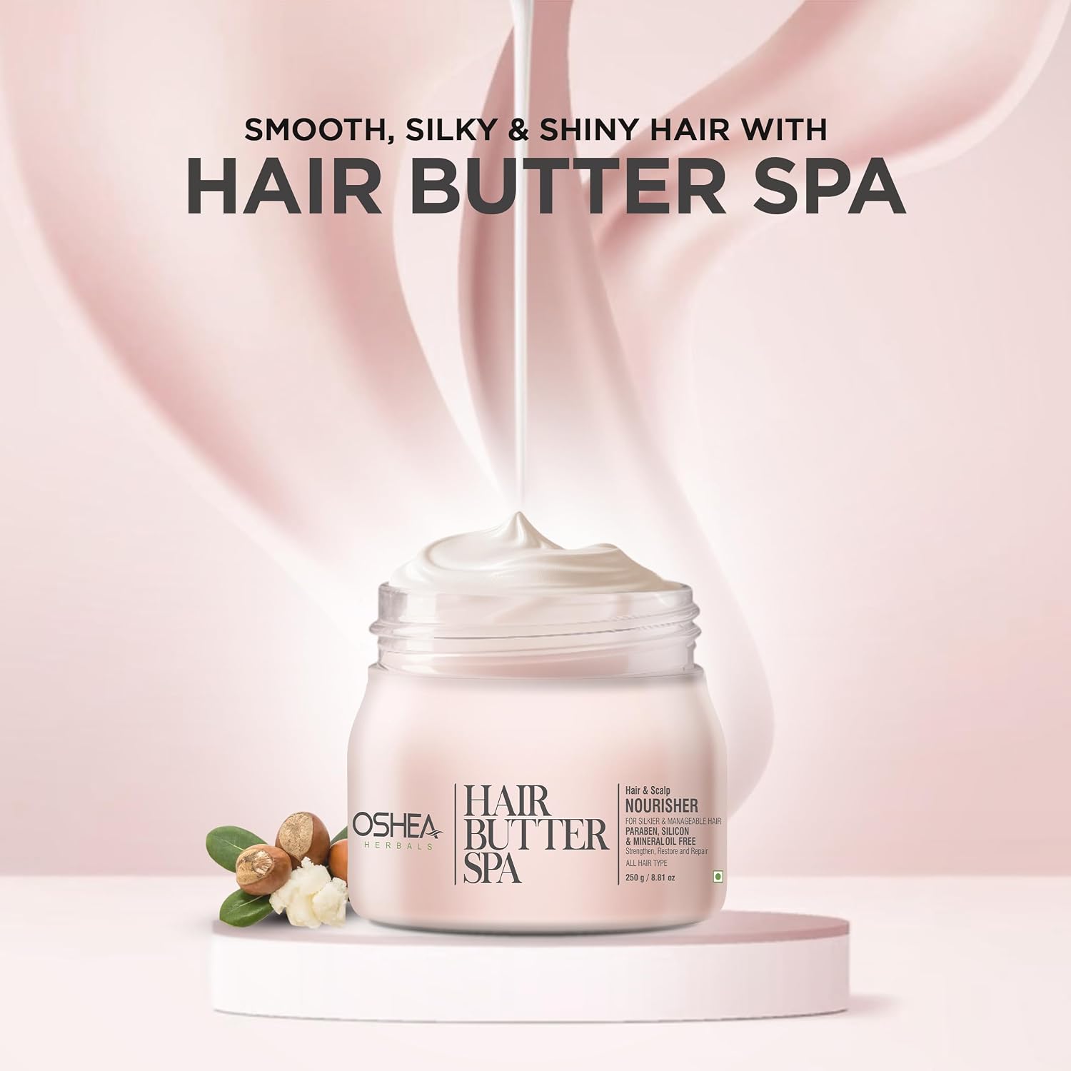 Oshea Herbals Hair Butter Spa Cream for All Hair Types | Deep Moisturizing with Silky Smooth Texture, Repairs Dull & Damaged Hair | Enriched with Cherry, Basil & Neem Extract 150 g