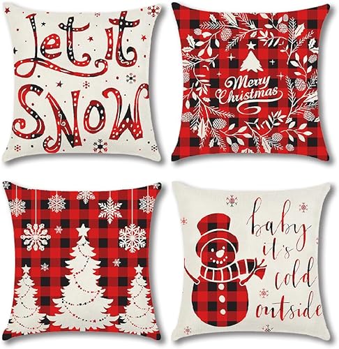 Fundas de almohada rojas de Navidad de 18 x 18 pulgadas, funda de almohada de invierno de Navidad, fundas de cojín decorativas de Navidad, paquete