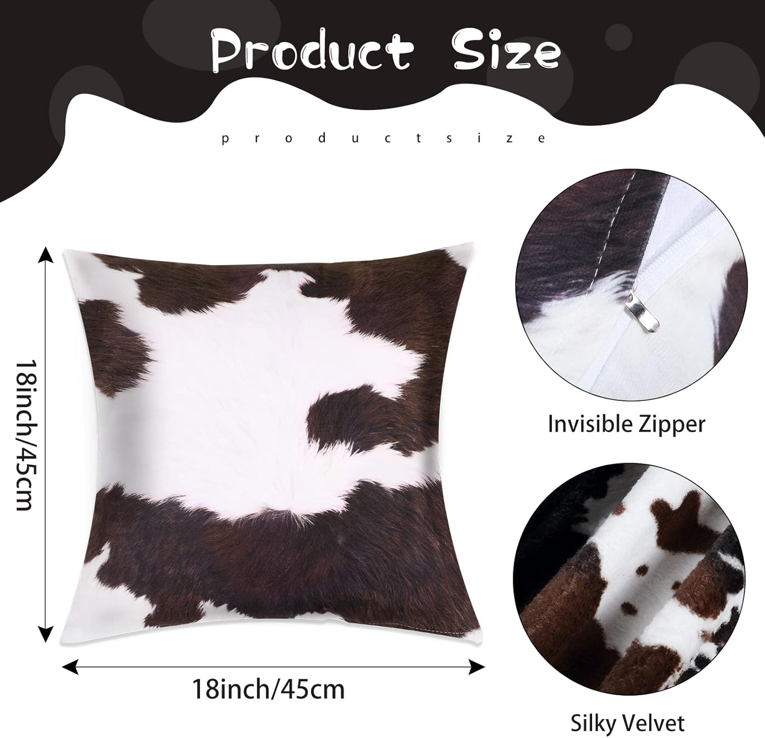 3 Pcs Cow Print Rug and Cowhide Pillowcase Set 3.6x2.5ft Faux Cowhide Area Carpet Faux Hide Rug Print Pillows for Living Room Bedroom Office Western Decor