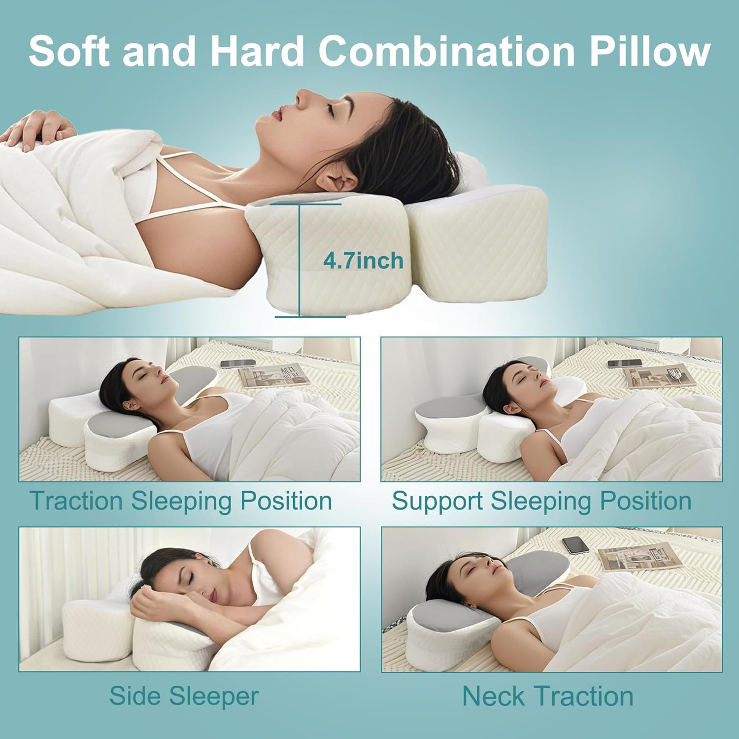 XWZO Pillows for Pain Relief Cervical Ergonomic Neck Pillow for Sleeping,Memory Foam for Side,Orthopedic Contour Neck Support,Back & Stomach Cooling Sleeper Pillows