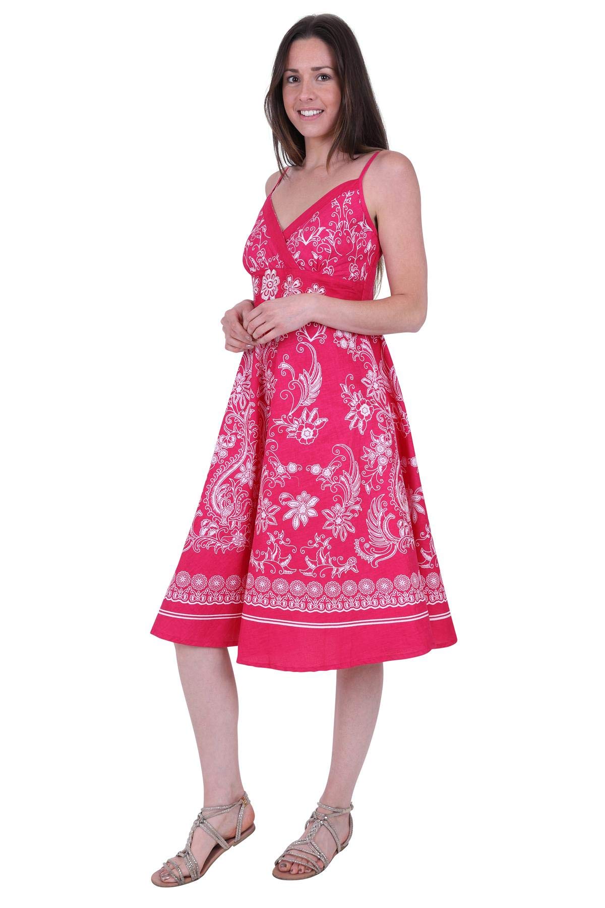Ladies Pistachio Cross Over Cotton Dress D920 Pink Floral M