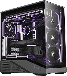 Abysm Gaming Arian Frame A400 Tour ATX Gaming avec châssis incliné, 4 Ventilateurs ARGB PWM, Verre trempé, Support GPU 420 mm, USB Type-C, Refroidissement Liquide 360 mm, boîtier PC Gamer Noir
