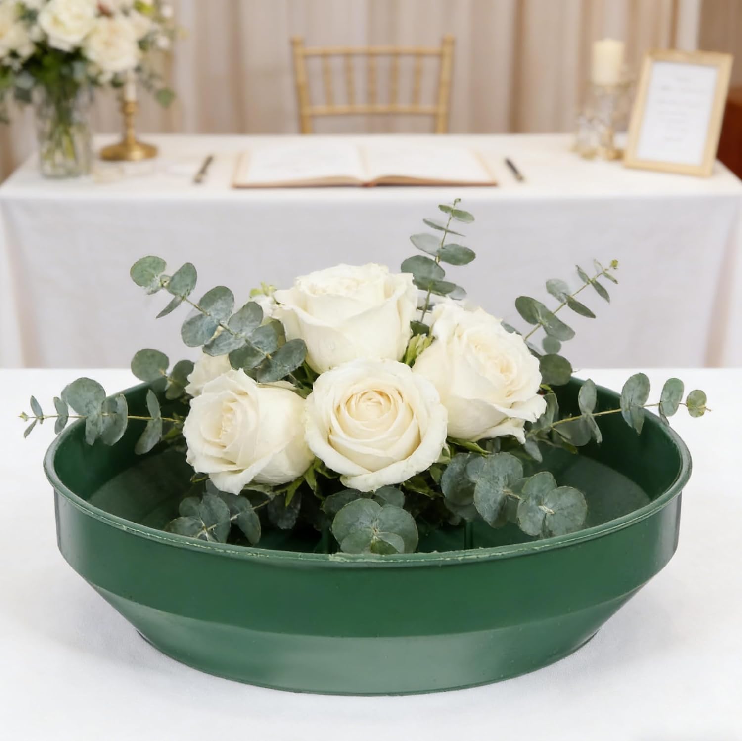 Levemolo 10Pcs Round Floral Foam Trays 5.70 Inch Flower Arrangement Supplies Plastic Mud Tray Base for Weddings and Parties