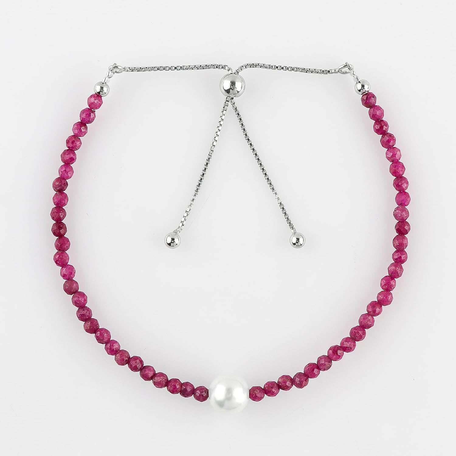 CRYSTALIS Natural Ruby Stone Beads Slider Bracelet with Elegant Pearl, High Grade Beaded Crystals, Chakra Healing Gemstone, Women Jewelry, 925 Sterling Silver Slider 10 inch - Image 2