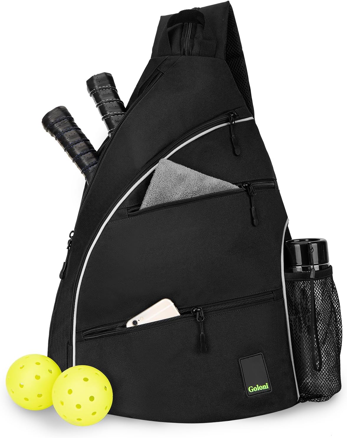Goloni Pickleball Bag for Women Men, Convertible Pickleball Backpack Sling Bag with Fence Hook, Waterproof Polyester Paddle Bag with Multiple Compartments