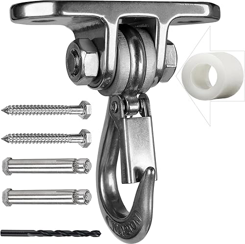 Miniatura 7 de Colgador de columpio resistente de acero inoxidable 304 antideslizante, capacidad de 2000 libras, rotación silenciosa de 360°, juego de columpio