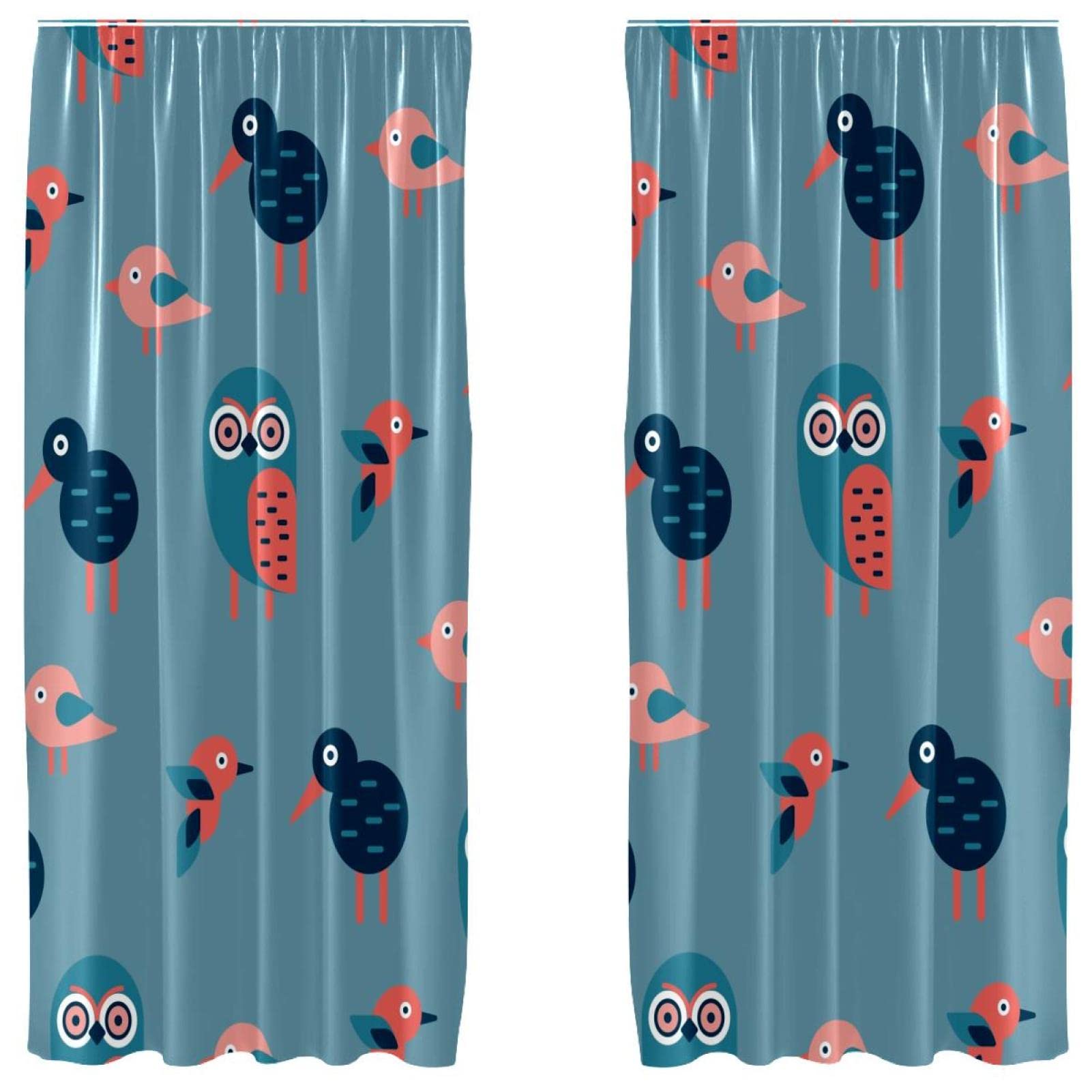 Rideau hibou bleu en tissu léger tamisant lot de deux rideaux décoratifs