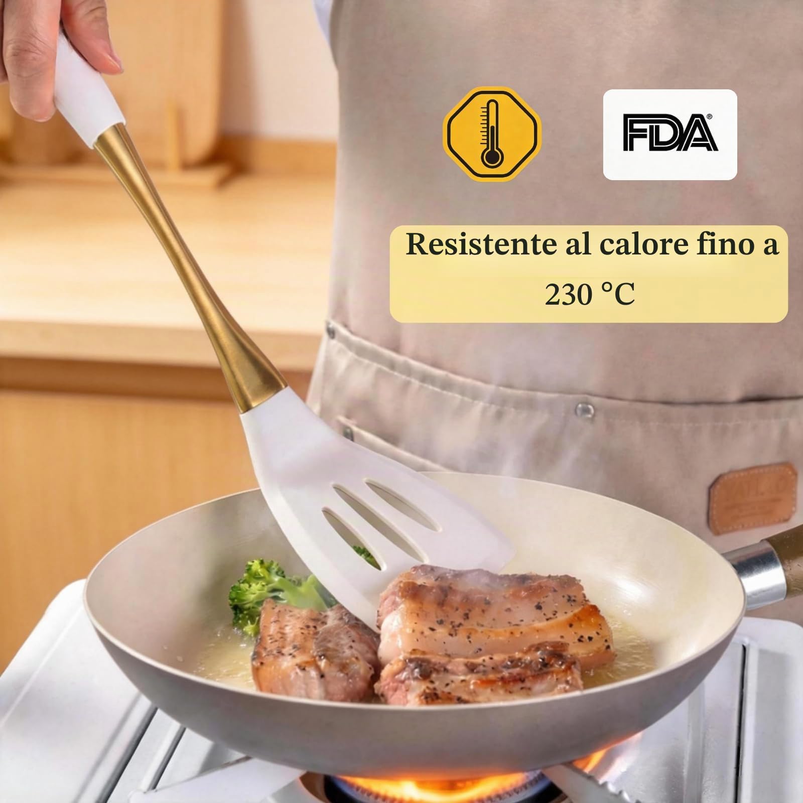 Elegante set di utensili da cucina in silicone oro bianco – non tossico, lavabile in lavastoviglie set di utensili da cucina con manici resistenti al calore – include spatola e cucchiaio per pentole