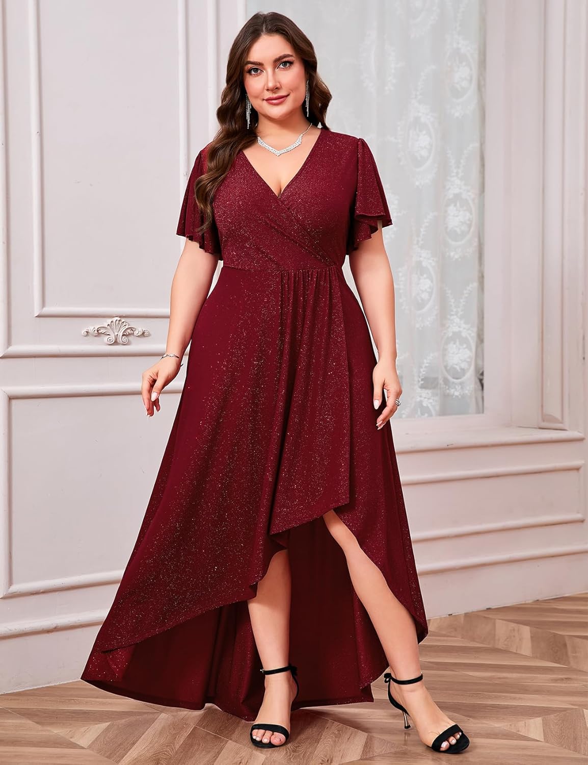 Plus Size Gown Sequin Dress For Women V Neck Evening Gown Cocktail