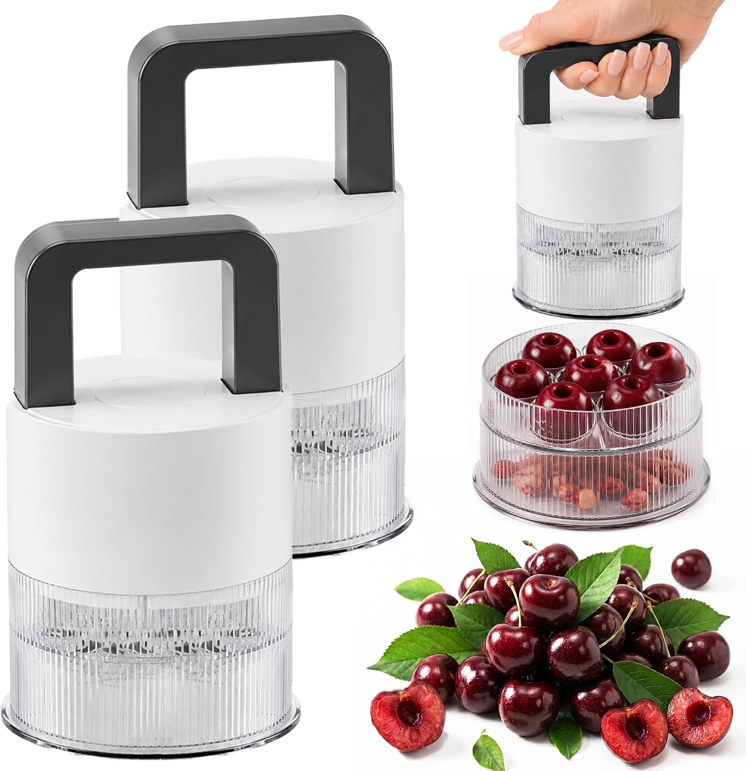 Cherry Pitter 2 packs – Multiple Cherry Pitter Tool, 7-Hole Cherry Corer for Easy, Complete Pit Removal, Quick & Mess-Free Cherry Jam, Baking & Kitchen Prep