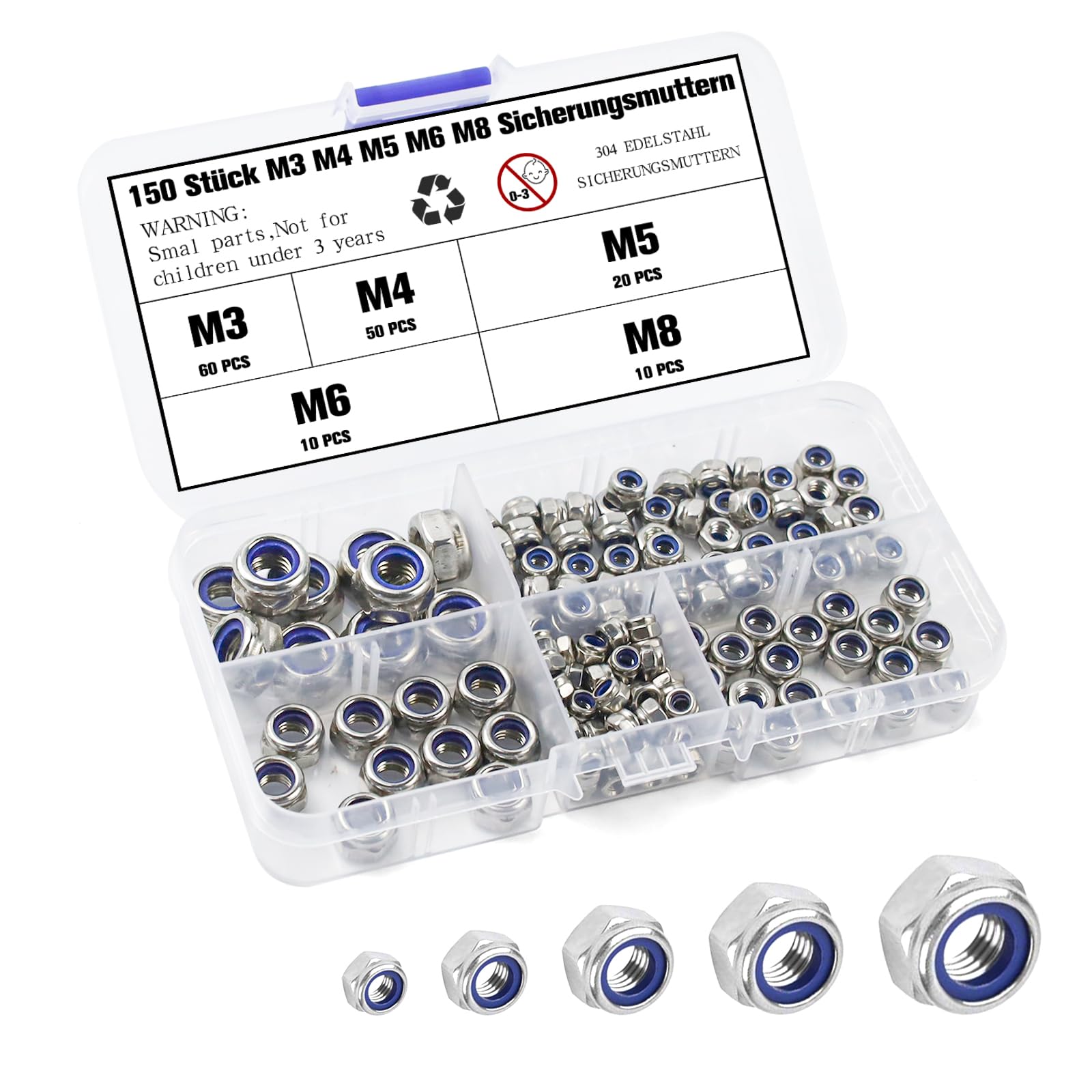 150/182Pcs Controdado In Nylon 304 Acciaio Inossidabile M3 M4 - Foto 7