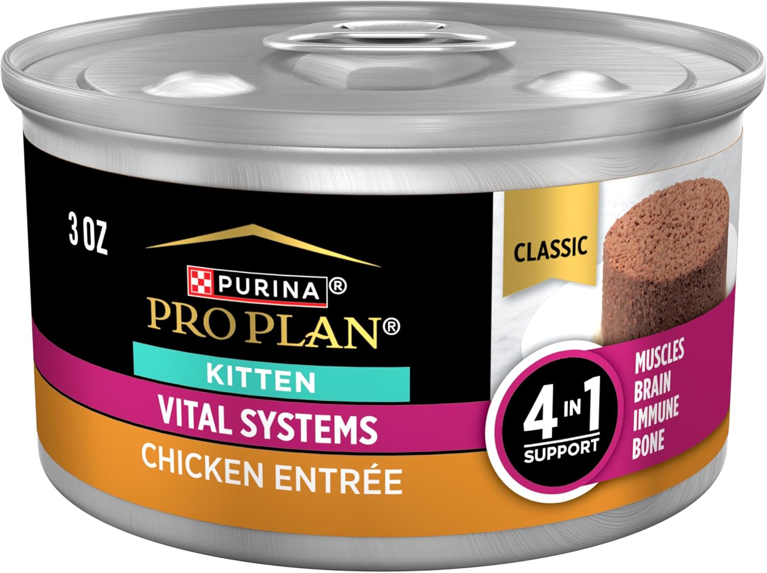 Purina Pro Plan Vital Systems Chicken Entree Wet Kitten Food 4-in-1 Muscles, Brain, Immune and Bone - (Pack of 24) 3 oz. Cans