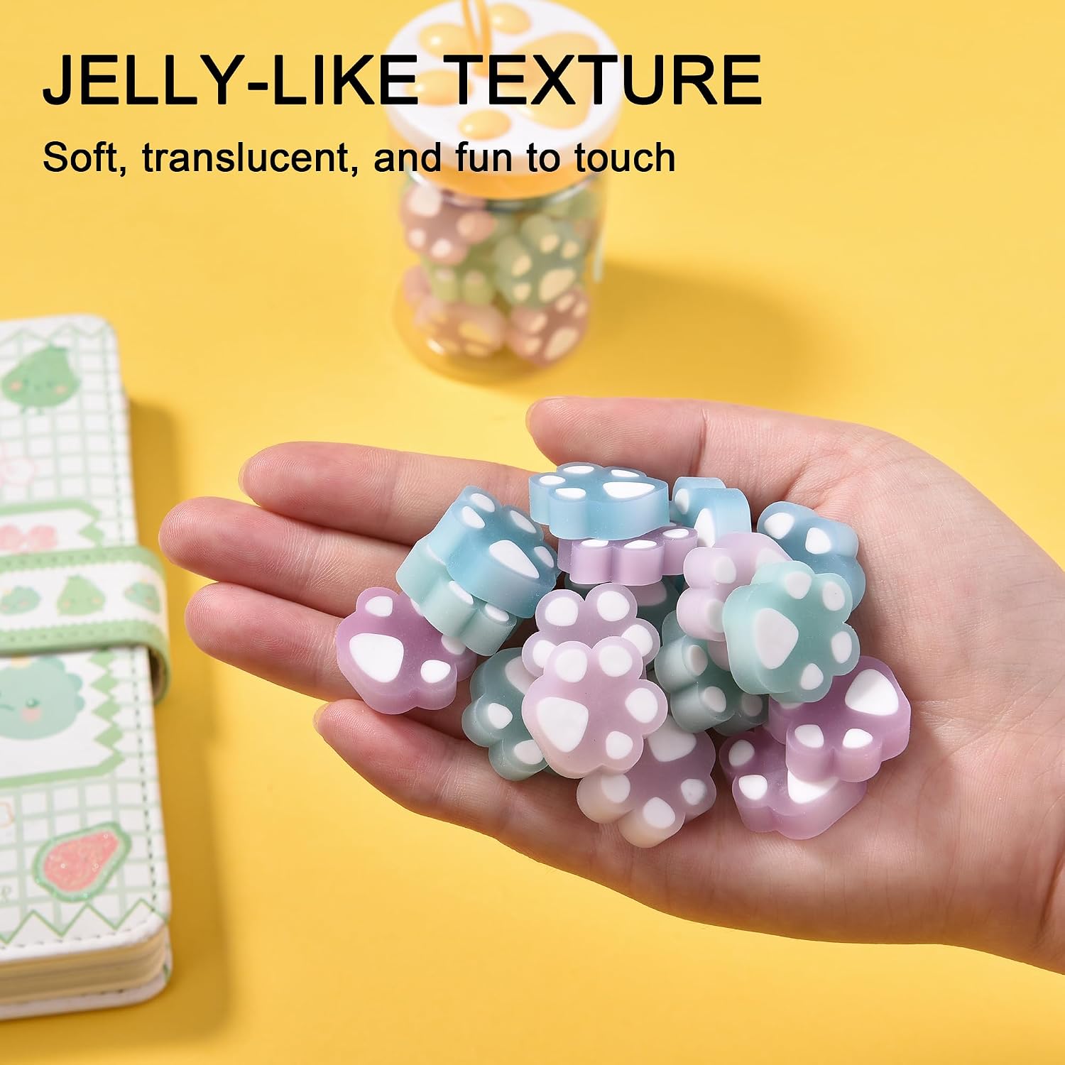 HILAZA 54Pcs Cat Paw Erasers for Kids, Fluorescent erasers, Kawaii Jelly Pencil Erasers Bulk for Office Supplies Classroom Rewards Party Favors image 3