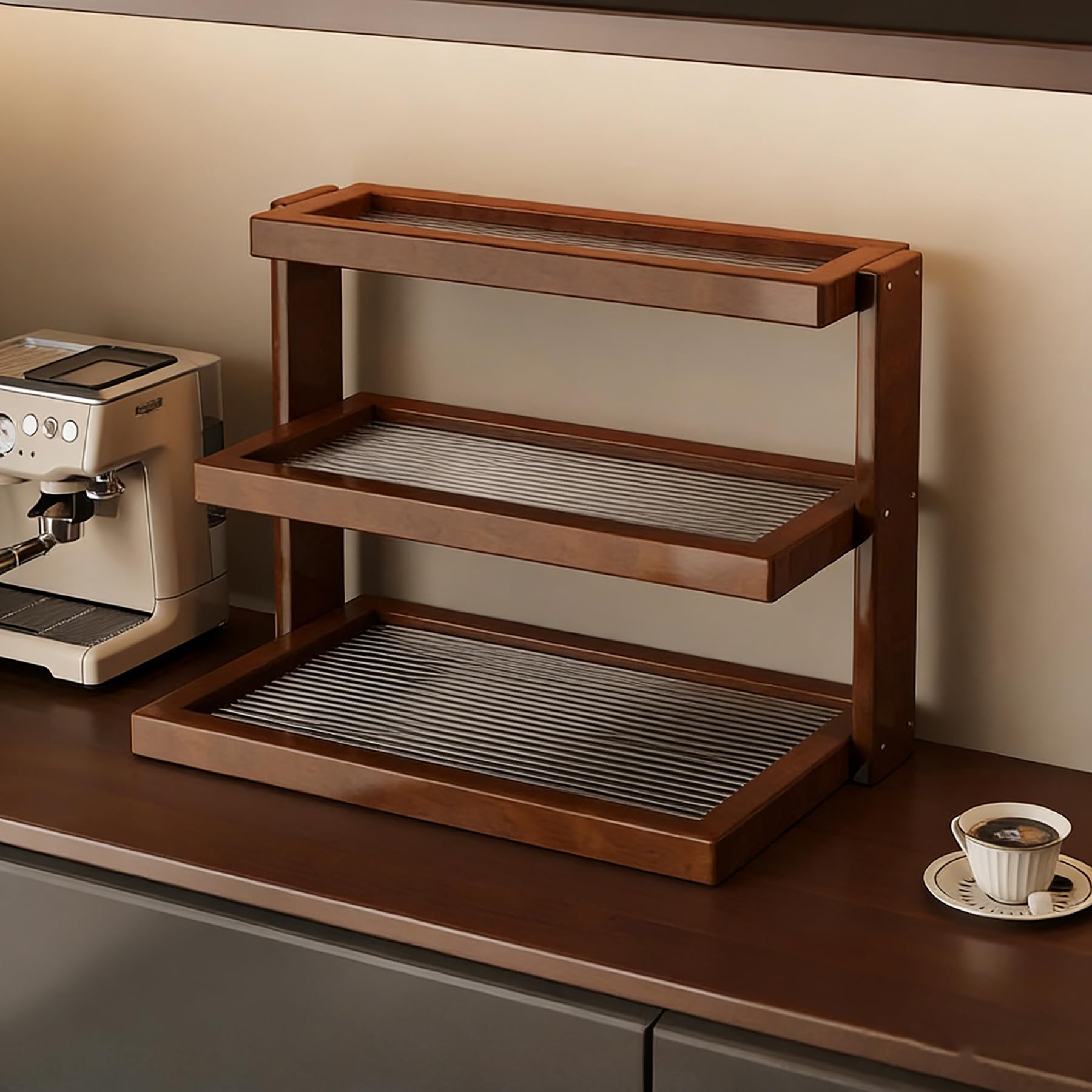 Organizador de tazas de 3 niveles y estante estrecho independiente para café