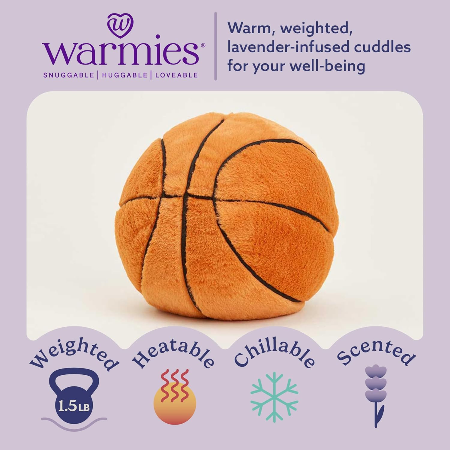 warmies Microwavable & Weighted Stuffed Animals, Basketball - Heated Stuffed Animal Plushie for Warmth & Comfort - Cute Soft Plush Toys for Adults & Children (Boys, Girls, Babies & Toddlers)