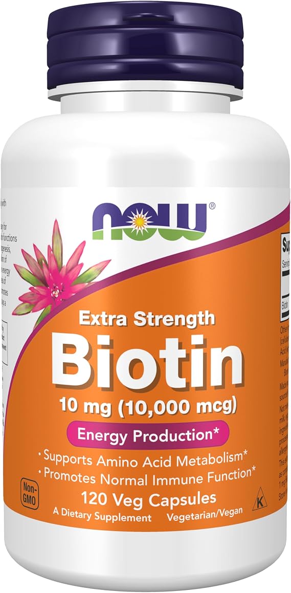 NOW Foods Supplements, Biotin 10 mg (10, 000 mcg), Extra Strength, Energy Production*, 120 Veg Capsules