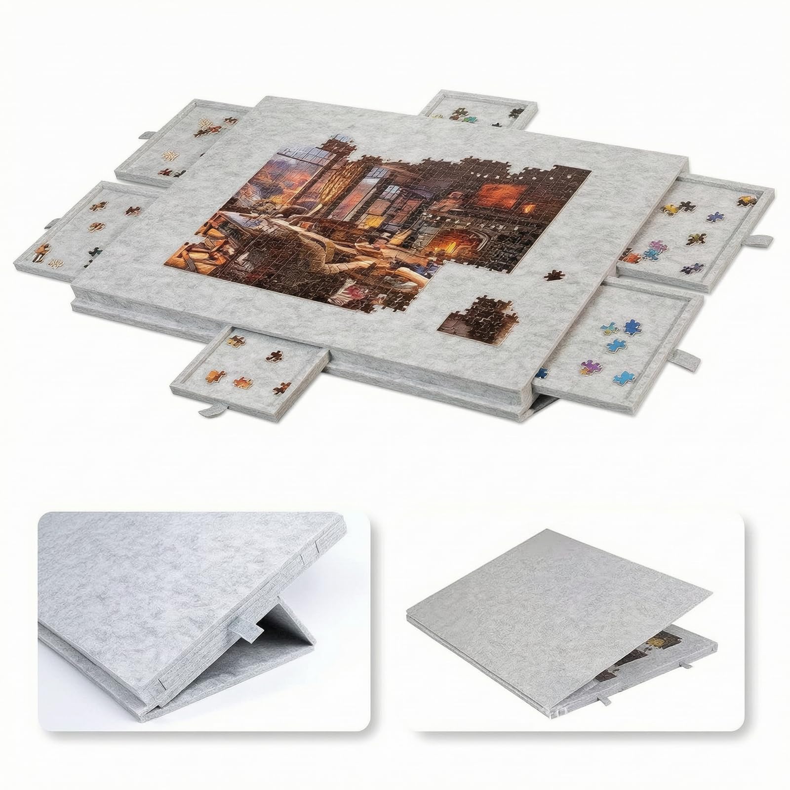 Ruiqas Tilting Jigsaw Puzzle Board with 2-in-1 Designed Stand & Cover, 1000 Pieces Foldable Jigsaw Puzzle Board with 6 Drawers, Anti-slip felt surface design for Adults Kids Gift — image 1