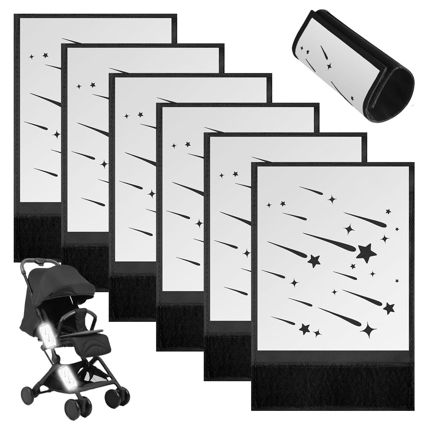 iCovalescent 6 Stück Kinderwagen Reflektoren, 11 x 9 cm Universal Sicherheits Reflektoren mit Klettverschluss, Sicherheits Reflektoren für Buggy, Fahrräde, Rucksäcke, Rollstühle, Anhänger