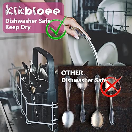 Miniatura 7 de Juego de cubiertos negros de acero inoxidable de 20 piezas, cubiertos con asa, moderno acabado espejo, servicio para 4, apto para lavavajillas