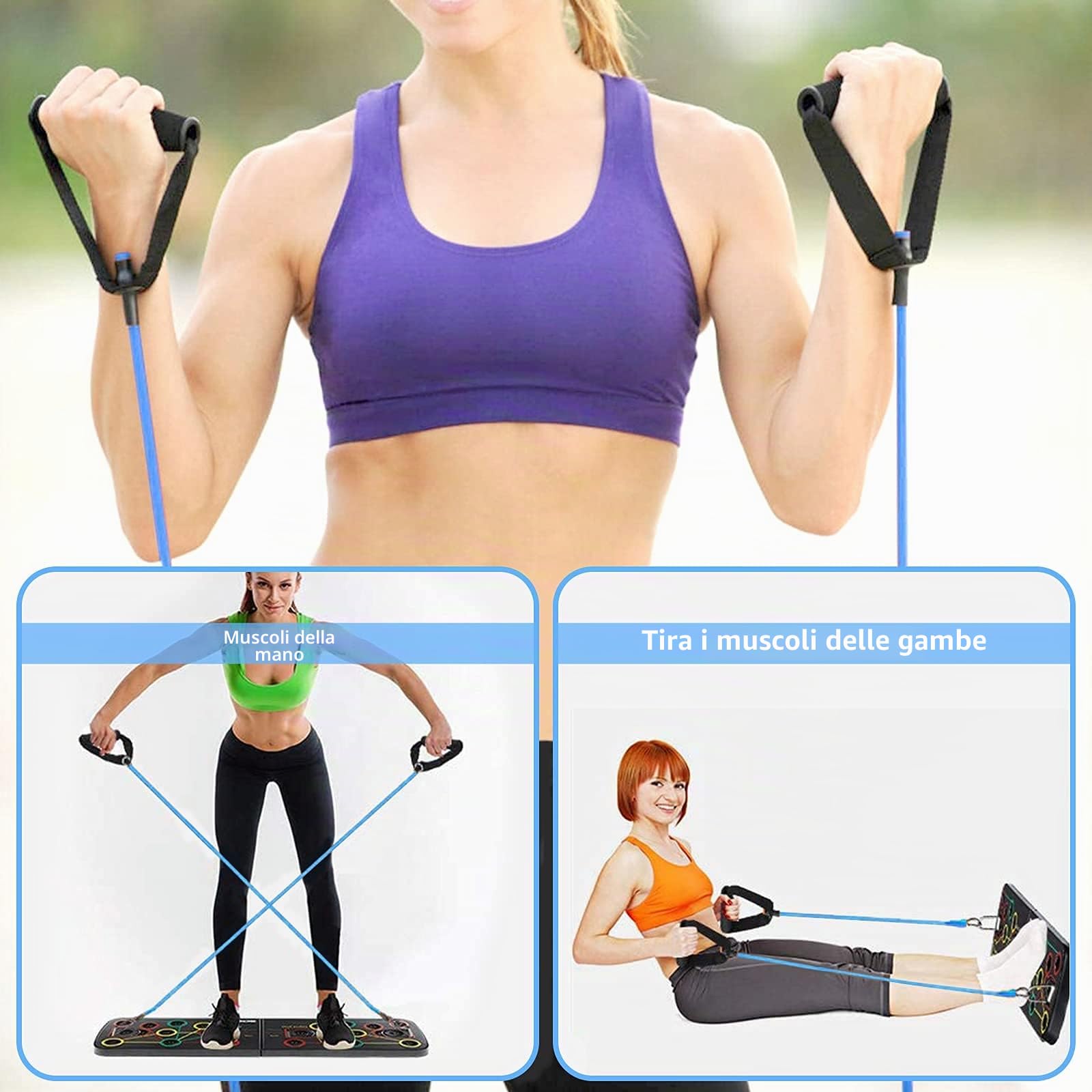 Push up Board pieghevole 23 in 1, tavola a pompa per sollevamento pesi, multifunzione, con maniglie, con 2 corde di trazione, fitness