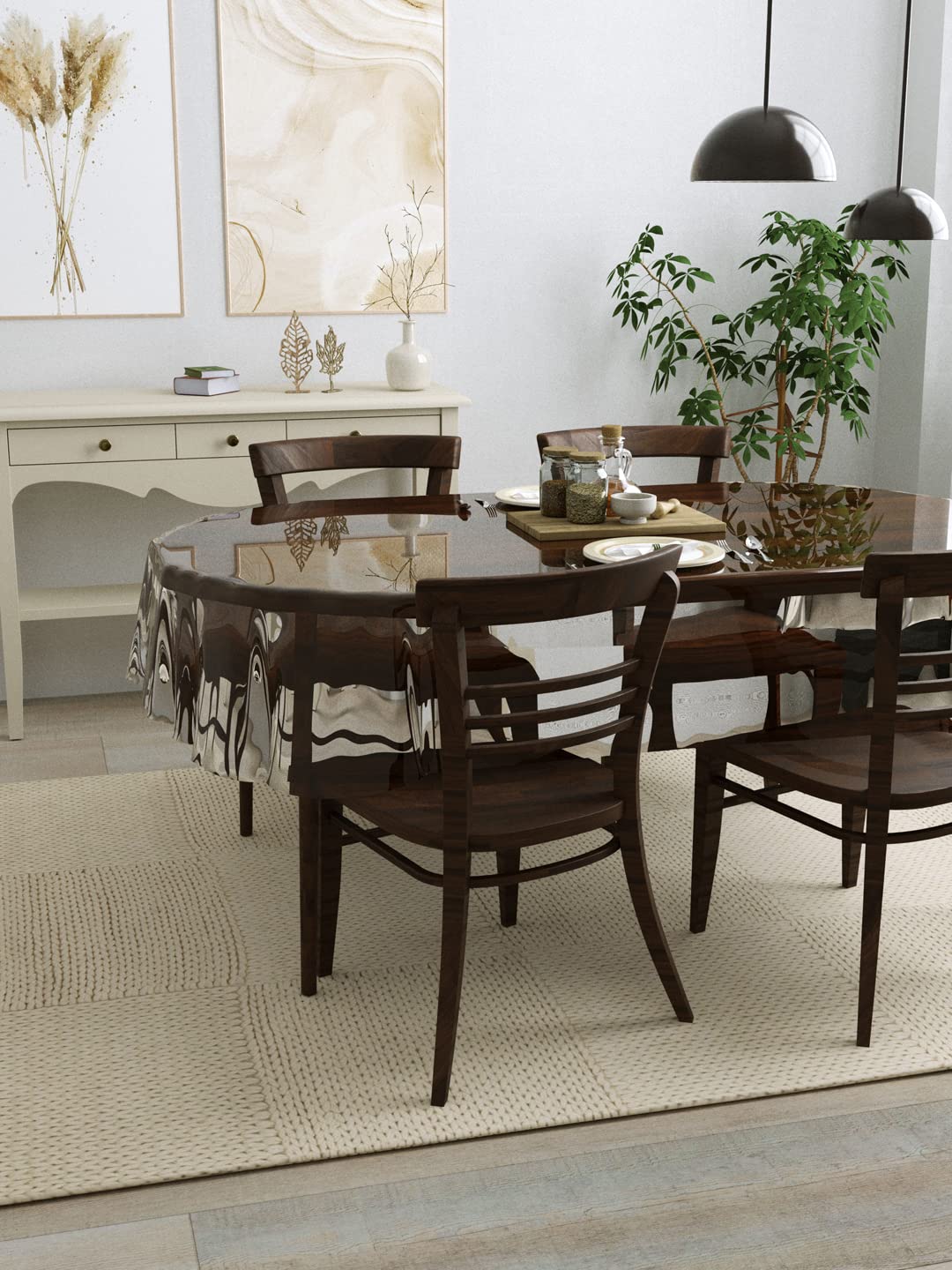 Clasiko 4 Seater Oval Dining Table Cover; 54x78 Inches or 137x198 Cms; Material - PVC; Anti Slip; Without Border - Image 3 thumbnail