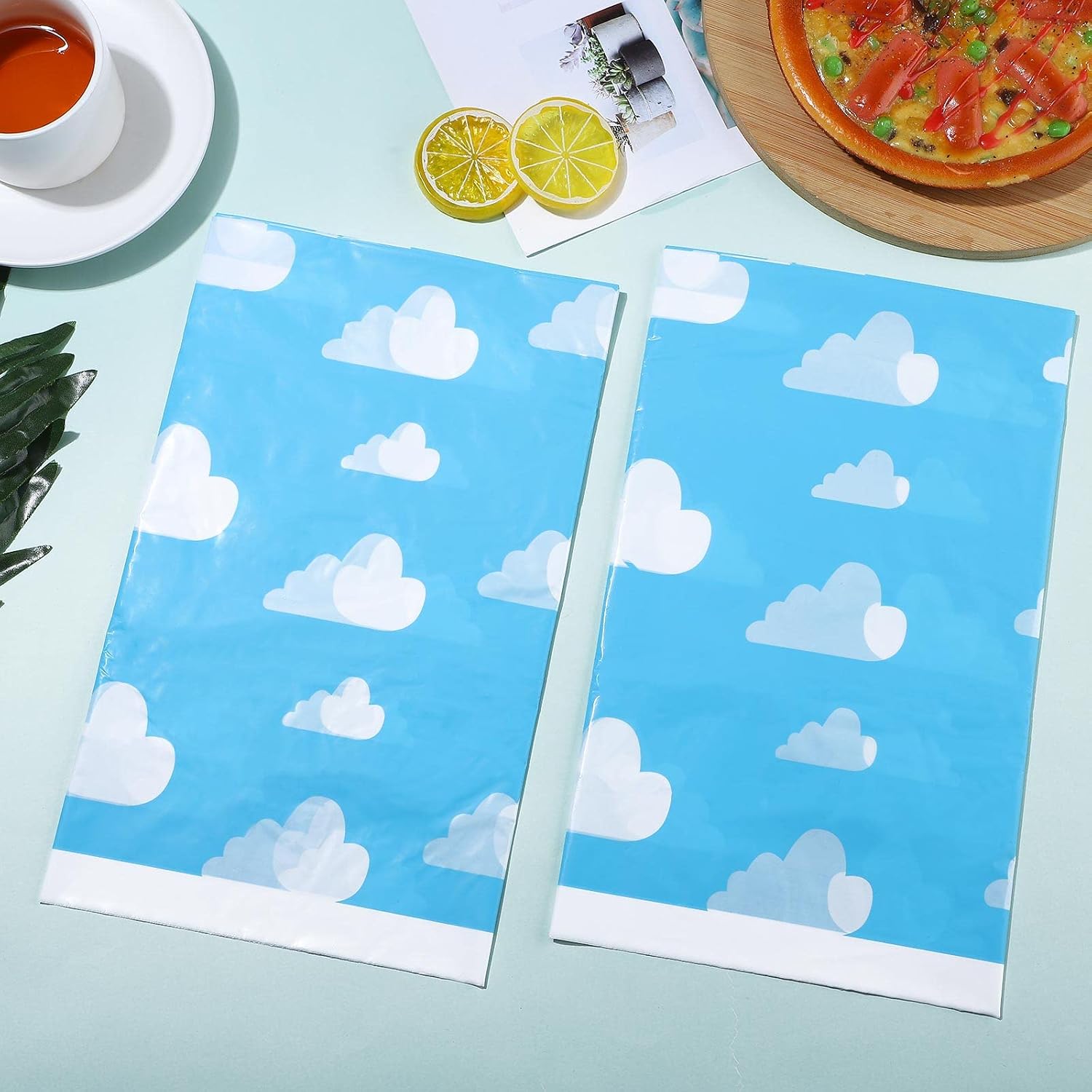 Panelee 6 Pcs Blue Sky Clouds Tablecloth Disposable Birthday Baby Shower image 4