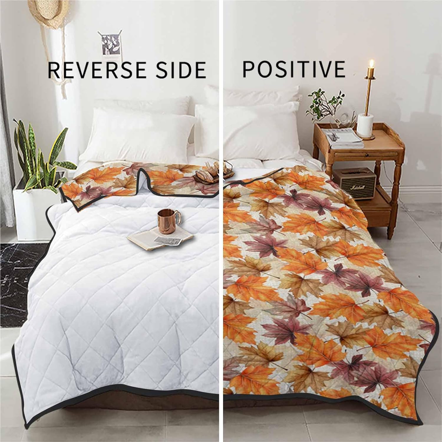 T&H XHome Quilt California King Luxury Quilted Comforter Bedspread-Thin Soft Cozy, Fall Vintage Farmhouse Yellow Red Maple Leaf Reversible Stitched Lightweight Quilt Coverlet for All Season