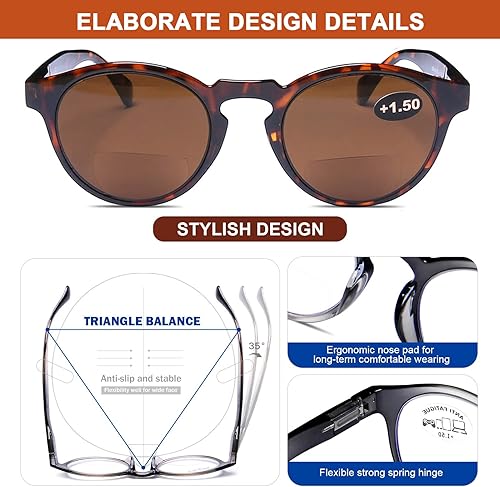Vista 15 de AQWANO Lentes de lectura bifocales para hombre, bloqueo de luz azul, para lectores bifocales, para mujer, diseño de moda, ligeras, bisagra