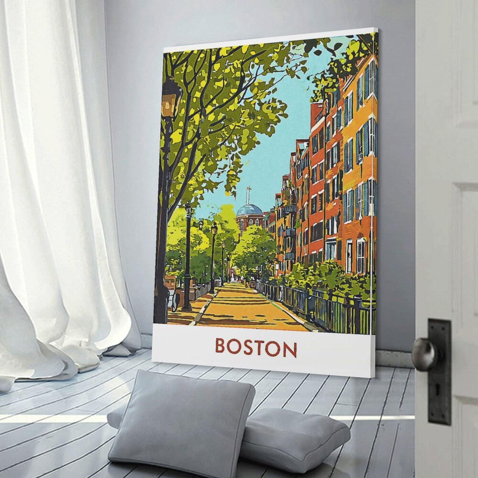 Junmoney Decorative Canvas Print Boston Cityscape, 20x30inch(50x75cm), for Living Room, Bedroom Or Home Office, Home Decor Gift with Stylish Appeal
