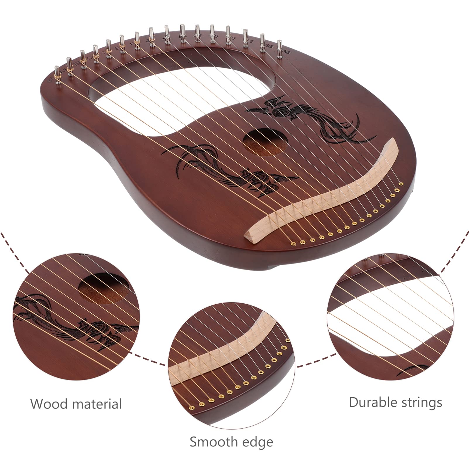 Lira madera para piano, arpa madera caoba, 16 cuerdas metal, arpa lira para niños, adultos y aficionados a música. Piano infantil.