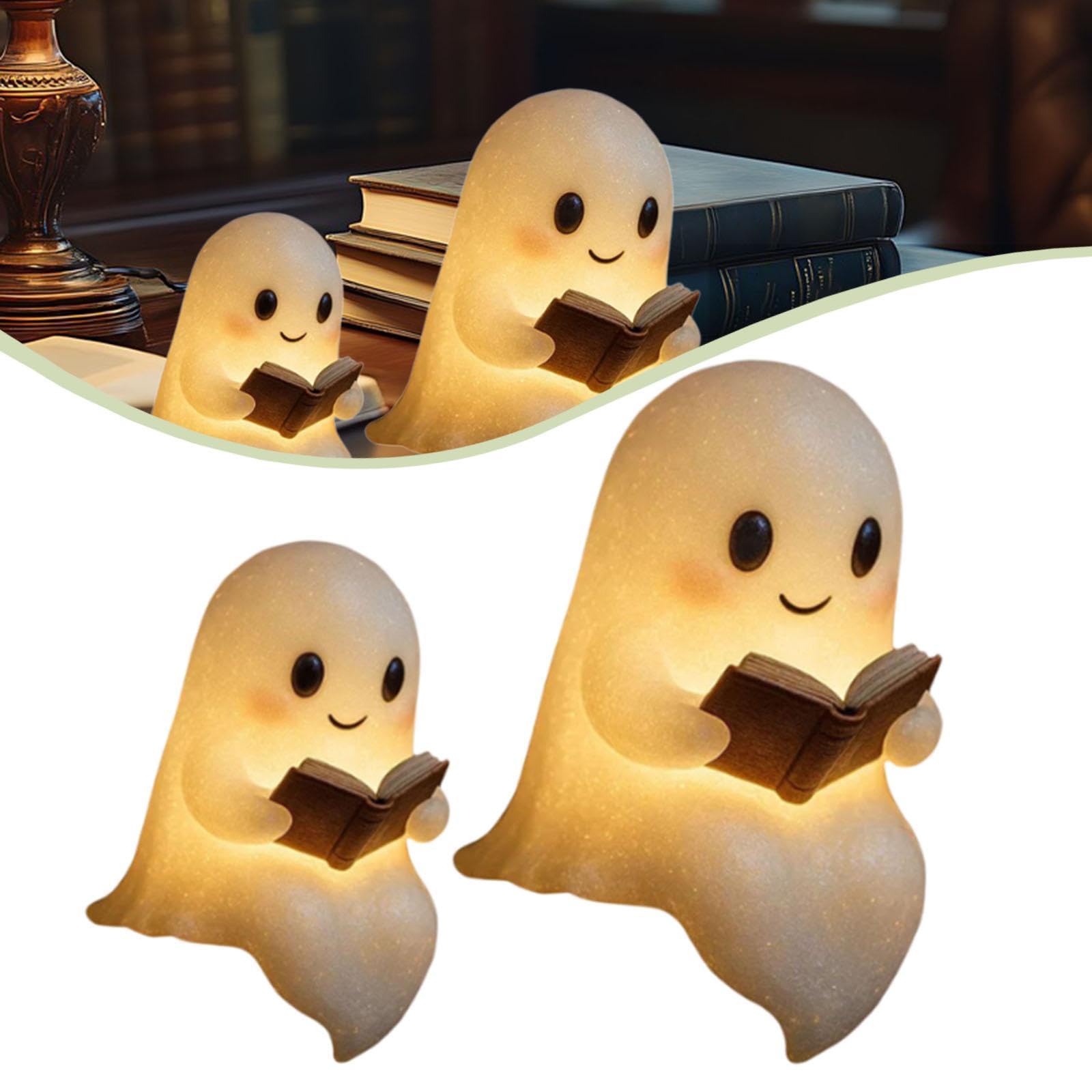 2Pcs Geister Leselampe, LED Geister Nachtlicht für Schlafzimmer Bücherregal | 3D Harz Geistfigur | Niedliche Geister-Leselampe | Ghost Reading Book Lamp für Leser & Buchliebhaber | Halloween Deko