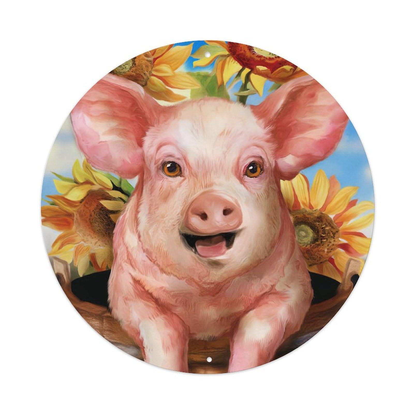 Animal Artwork Happy Little Pig on The Farm Vintage Metal Tin Sign Plaque Wall Decor for Cafe, Club Bar, Office, Garden Metal Poster 8x8Inch