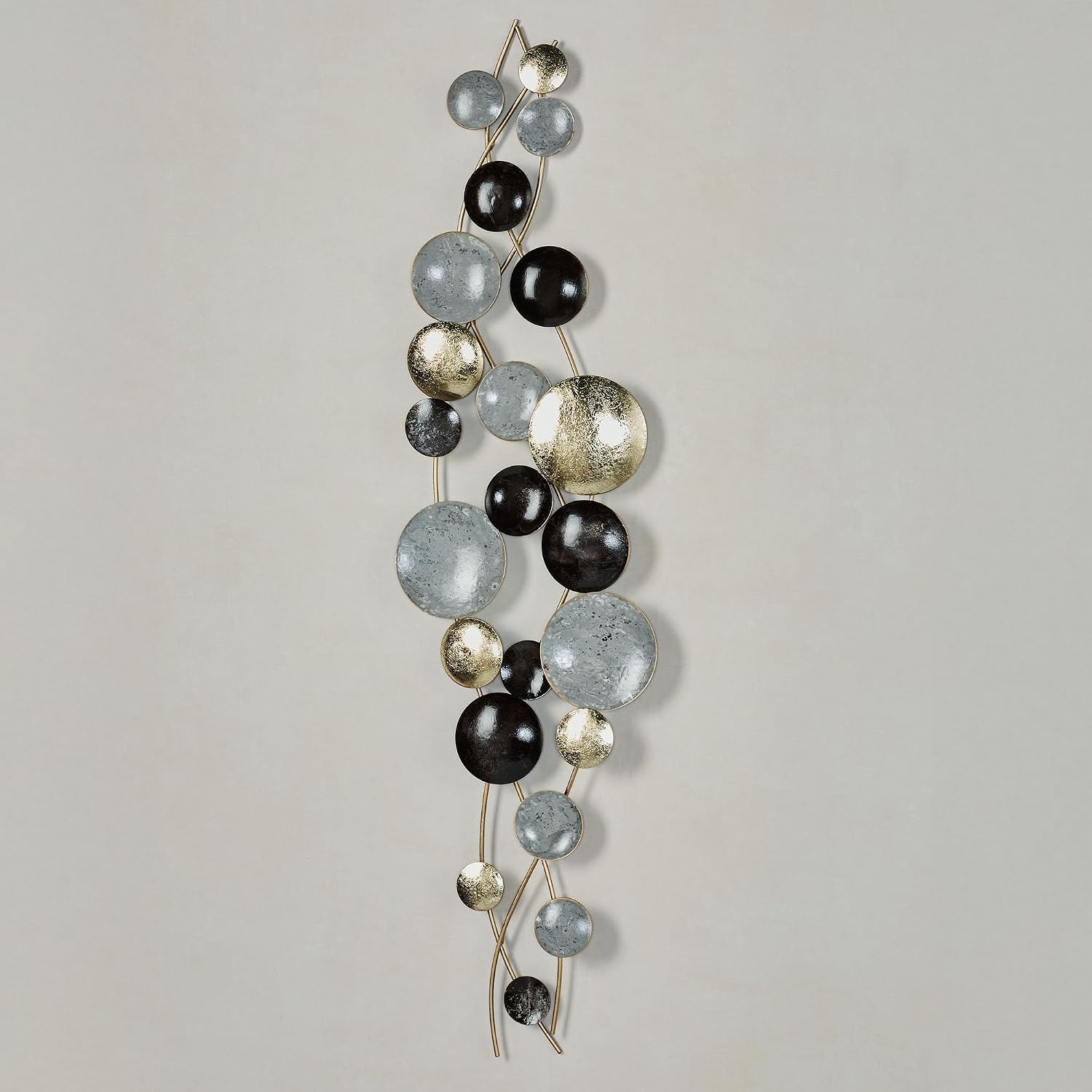 Galatic Wall Art Sculpture | Disc Orb | Modern Contemporary | Abstract Metal Wall Art Decor | Gold Foil Gray Black | Dimensional | Versatile Horizontal Vertical | Hand Finished | Hanging Wall Decor