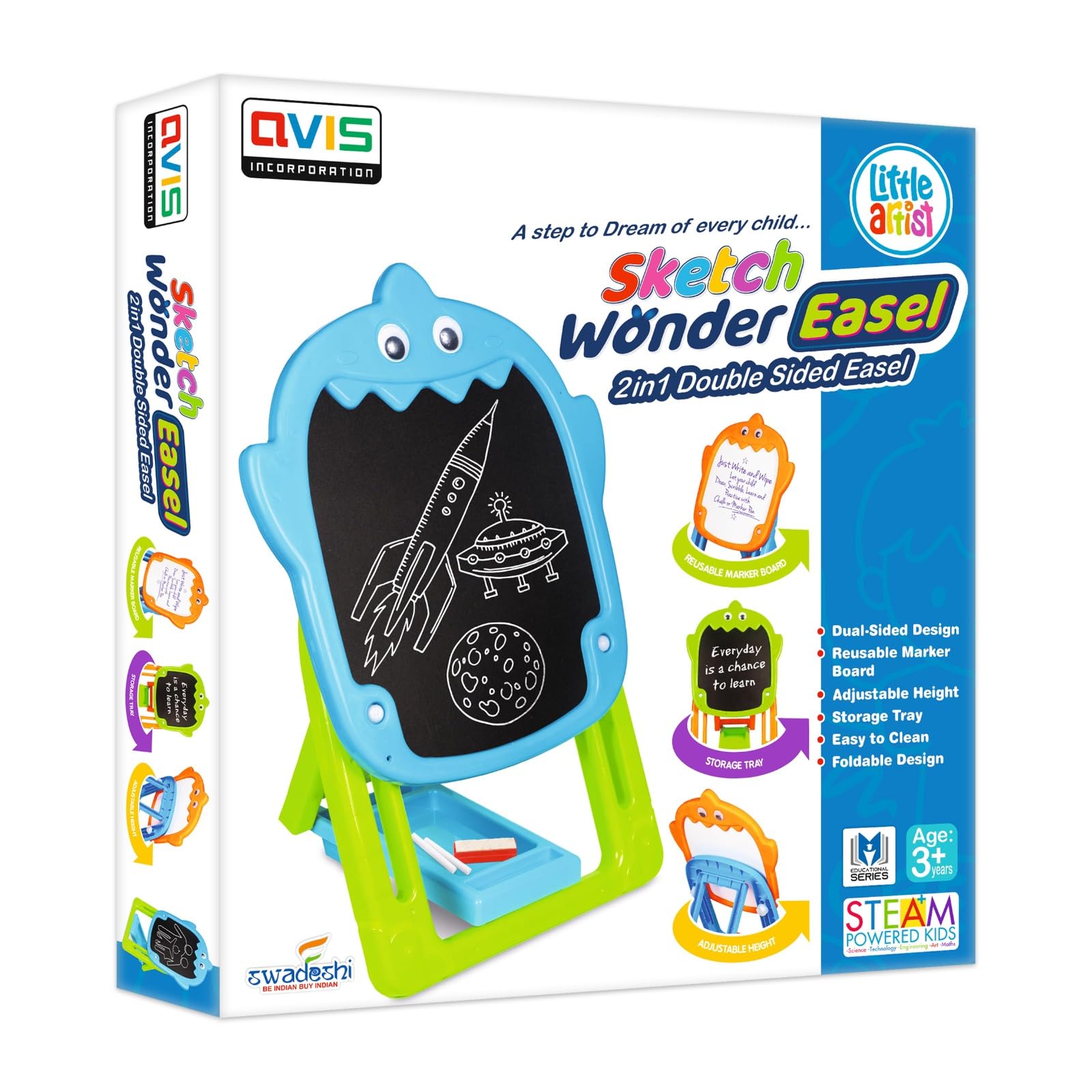 BKDT Marketing Plastic Easle Board with Adjustable Stand 2 in 1 Black Board for Chawk & White Board for Marker Learning & Writing with Marker,Duster & Chalk-Festival Gifts,Diwali Gift