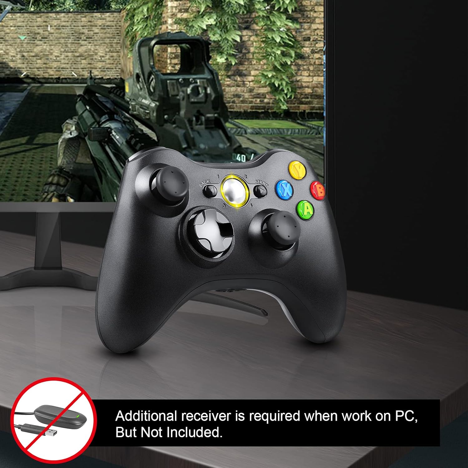 JAMSWALL Xbox 360 Wireless Controller, Gamepad Joystick for Xbox 360 Slim&PC Windows 10/8/7 (Black) : Video Games