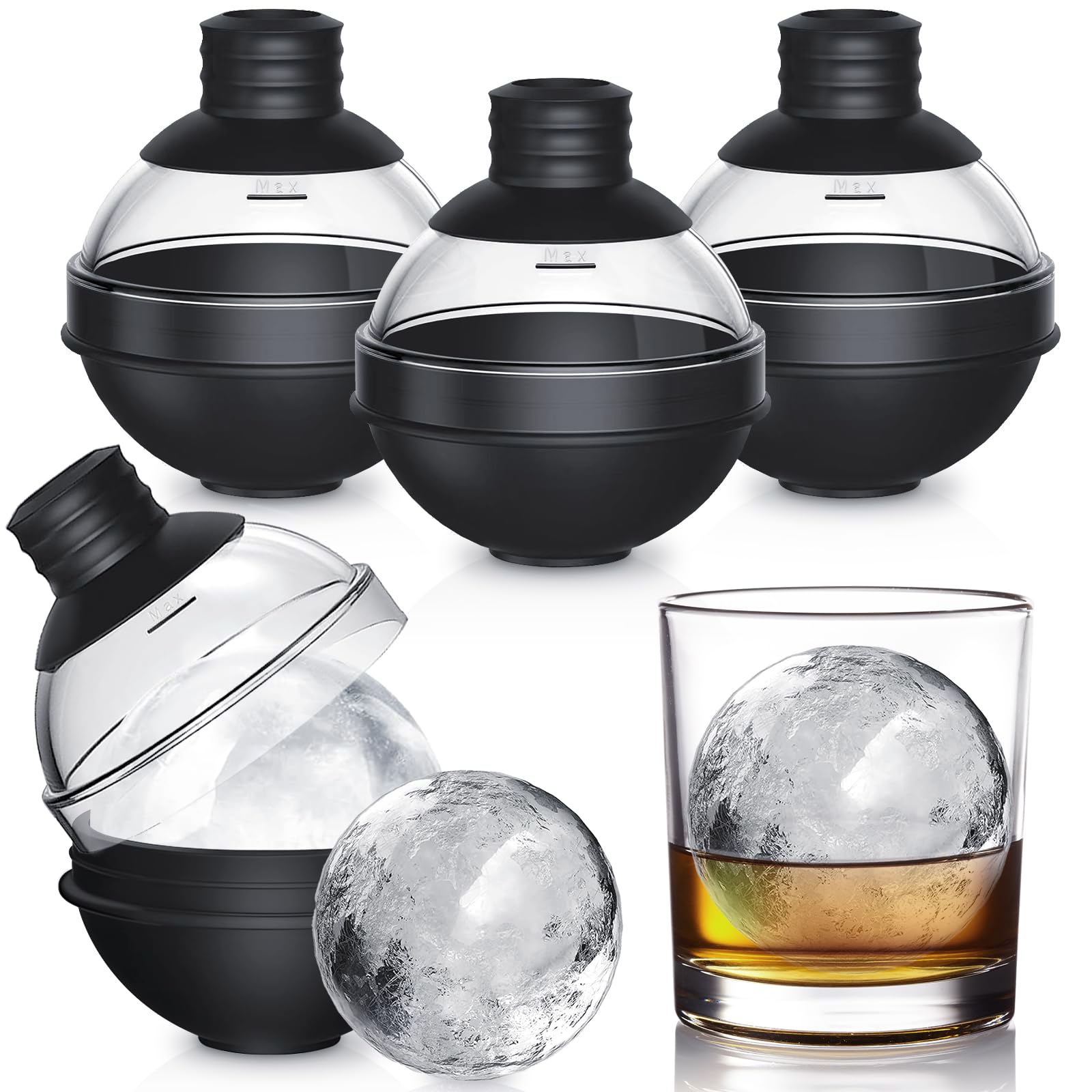 BOCHION Großkalte Eiswürfel Kugel für Whiskey - BPA Freier Silikonschutz, Schwarz