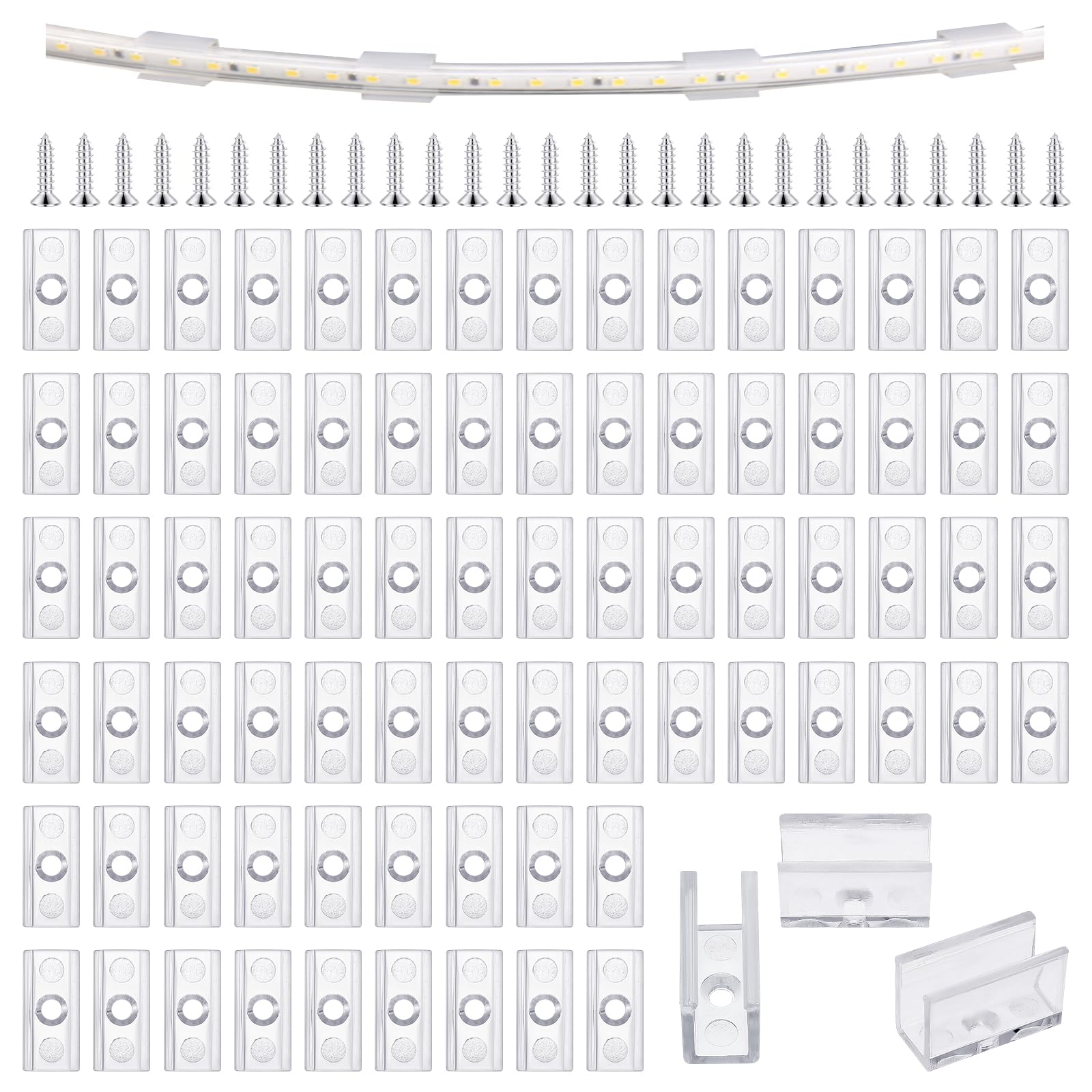 Sliverdew 100 Stück LED Neon Montageclips, Halterung für 6x12mm Neon Strip, Befestigungsklemmen, Accessoires
