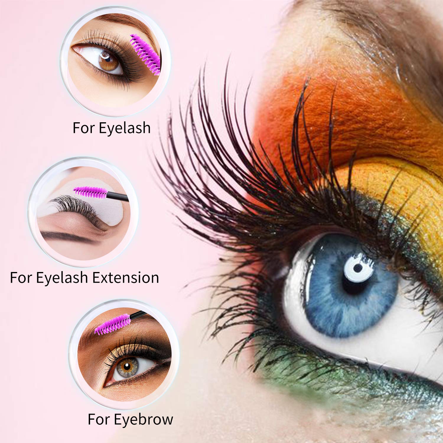 EZGO 300 Pack Multicolor Disposable Eyelash Mascara Brushes Wands Applicator Makeup Brush Kits, 6 Colors… (Mix)