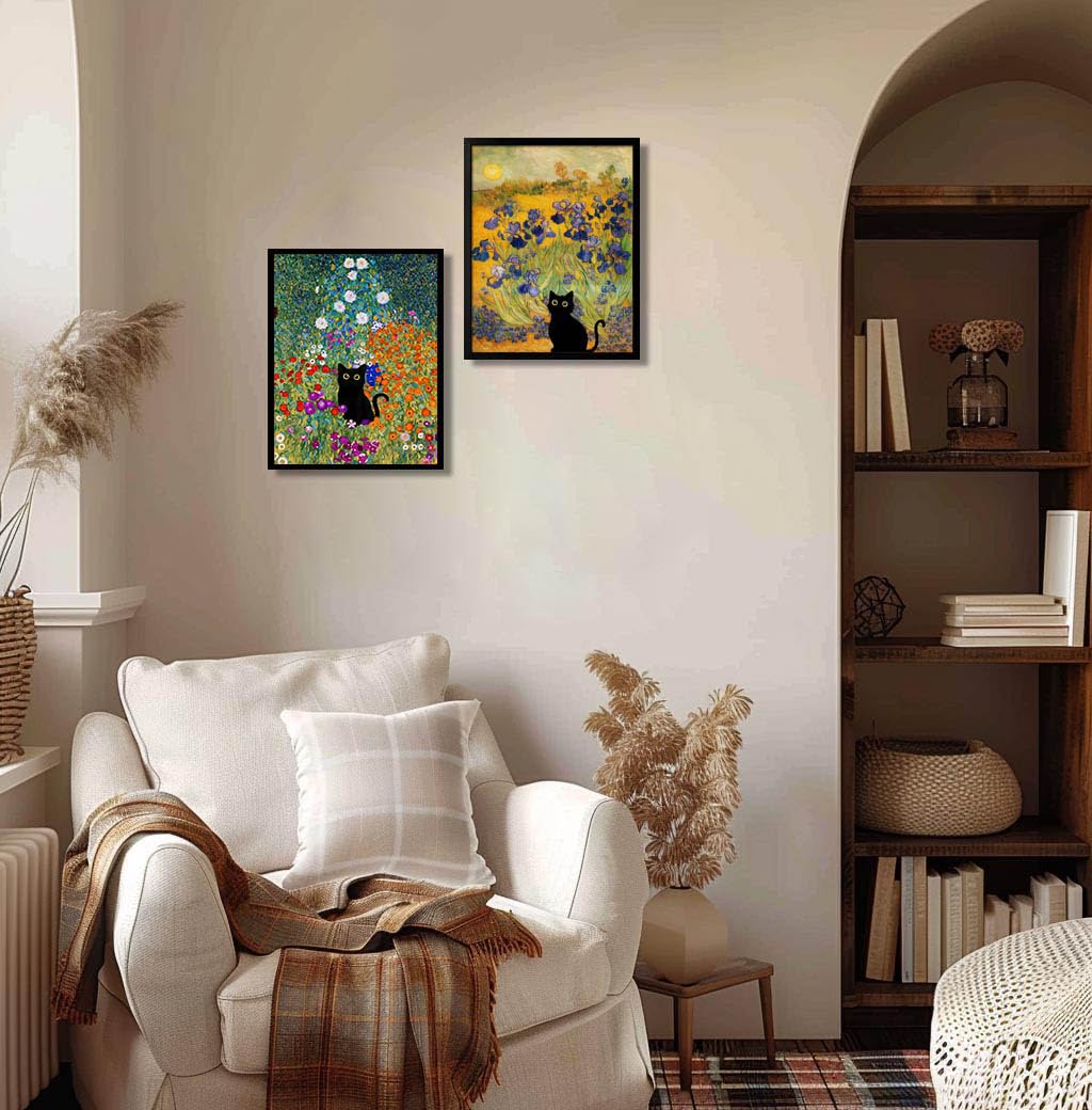 Hamduker Leinwand-Kunst, Katzen-Dekor für Schlafsaal, Schlafzimmer, Leinwanddrucke, ästhetische Monet-Katzen-Poster, Wohnzimmer-Dekor (Größe: 40,6 x 50,8 x 1 Stück)